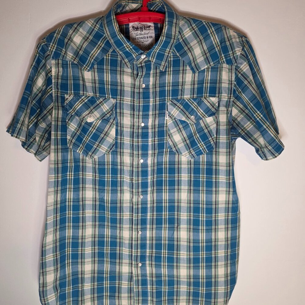 Levi Strauss & Co Men's Pearl Snap Short Sleeve Plaid Shirt Size XL